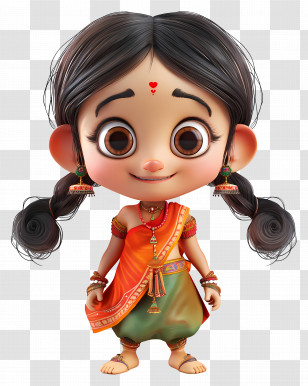 Meena Cartoon - Adorable Little Girl In Traditional Attire Transparent PNG