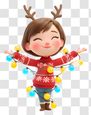Christmas Frozen Anna - Festive Kid With Reindeer Antlers Transparent PNG