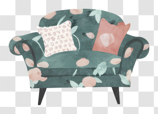 Green Armchair - Floral Sofa With Cushions Transparent PNG