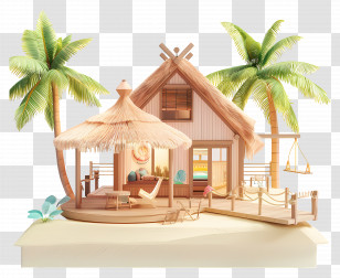 Beach Bungalow - Small Cute Doodle Beach House Transparent PNG