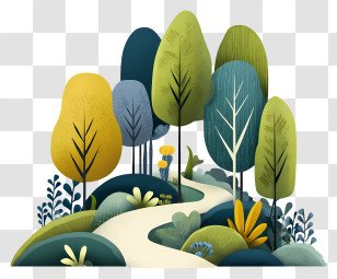 Winding Path Through Forest - Colorful Trees And Pathway Transparent PNG