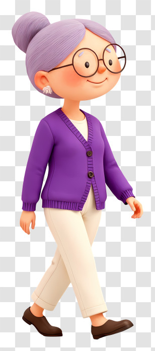 Cute Grandma - Sweet Grandma In Purple Cardigan Transparent PNG