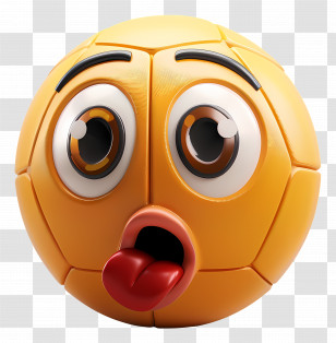 Soccer - Yellow Funny Emoji Ball With Tongue Out Transparent PNG