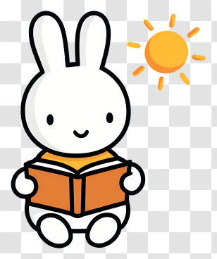 Cartoon Miffy - Cute Bunny Reading Book Transparent PNG