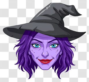 Halloween Witch Face - Witch With Blue Eyes And Hat Transparent PNG