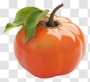 Persimmon - Orange Persimmon With Green Leaves Transparent PNG