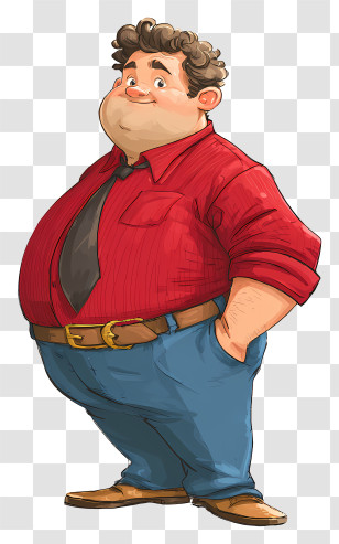 Fat Businessman - Cartoon Man In Red Shirt And Jeans Transparent PNG
