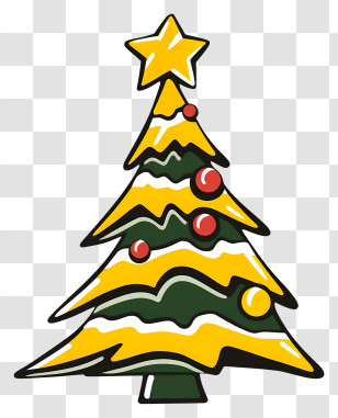 Christmas Tree - Yellow And Red Decorated Christmas Tree Transparent PNG