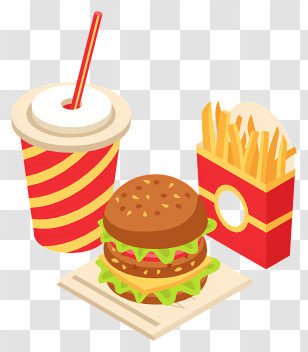 Hamburger - Fast Food Combo With Burger, Fries, And Drink Transparent PNG