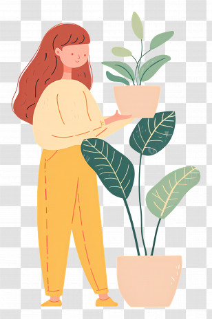 Girl Holding Houseplant - Woman Holding A Plant Pot Transparent PNG