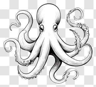 Octopus Outline - Intricate Octopus Drawing Transparent PNG