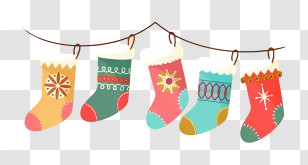 Colorful Socks - Colorful Christmas Stockings Hanging On A String Transparent PNG