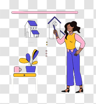 Cartoon - Woman Drawing House Transparent PNG
