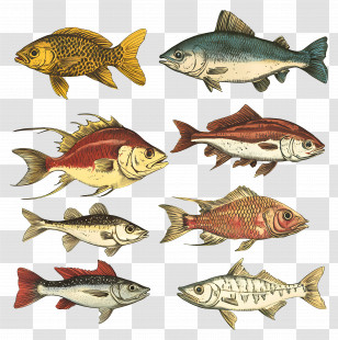 Group Of Fish - Detailed Vintage Fish Illustrations Transparent PNG