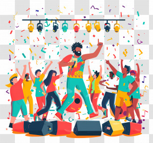 Summer - Exciting Dance Party With Diverse Crowd And Confetti Transparent PNG