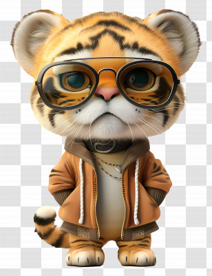 3d Tiger - Stylish Tiger In Hoodie And Glasses Transparent PNG