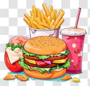 Hamburger - Fast Food Meal With Burger, Fries, And Soda Transparent PNG