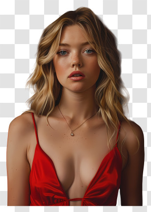 Sydney Sweeney - Woman In Red Dress Portrait Transparent PNG