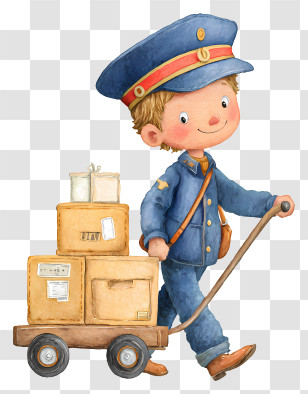 Mover Pushing Boxes - Postman Boy With Cart Transparent PNG