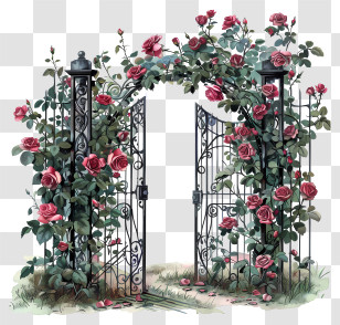 Spring Garden Gate Flowers - Beautiful Rose Gate With Pink Flowers Transparent PNG