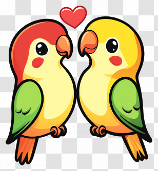 Lovebirds - Cartoon Parakeets With Heart Symbol Transparent PNG