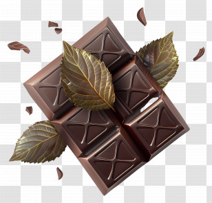 Dark Chocolate - Dark Chocolate Bar With Decorative Leaves Transparent PNG