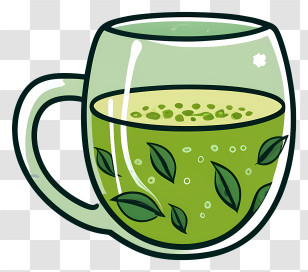 Green Tea - Illustrated Green Tea Mug With Herbal Leaves Transparent PNG