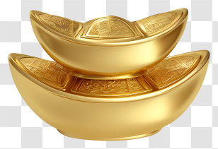 Realistic 3d Chinese Gold Ingots - Shiny Golden Ingots For Wealth Symbolism Transparent PNG