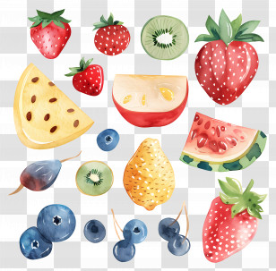Food - Mixed Berries And Fruits In Watercolor Transparent PNG