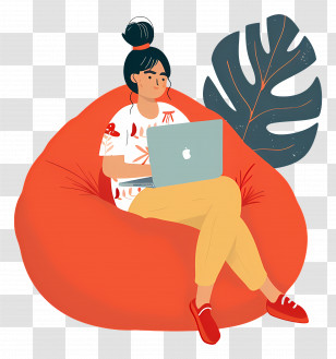 Work From Home - Woman Relaxing On Bean Bag With Laptop Transparent PNG