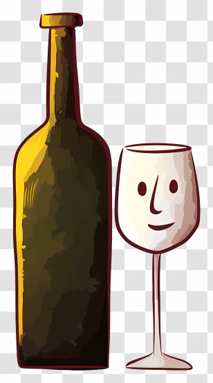Wine Bottle And Glass - Wine Bottle And Smiling Glass Transparent PNG