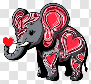 Vector Draw Design - Decorative Elephant With Hearts Illustration Transparent PNG