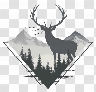 Deer Silhouette - Deer In Mountain Silhouette Design Transparent PNG