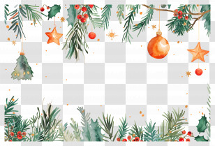 Christmas Background - Christmas Frame With Festive Ornaments And Pine Branches Transparent PNG