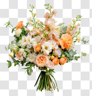Wedding Flower Bouquet - Peach And White Floral Bouquet Design Transparent PNG