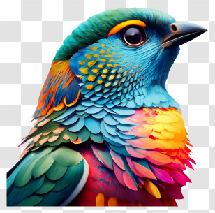 Cartoon - Colorful Bird With Vibrant Feathers Transparent PNG