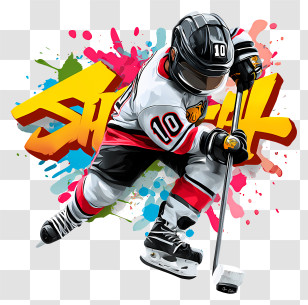 Dynamic Sport Shot - Graffiti Ice Hockey Player Transparent PNG