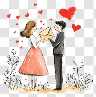 Love Mail - Couple Exchanging Love Letter Illustration Transparent PNG