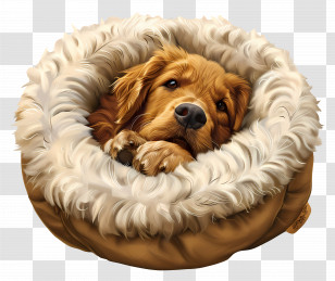 Dog Bed - Golden Retriever Resting In A Soft Fur Bed Transparent PNG