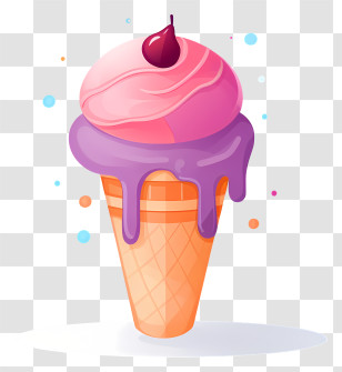 3d Rendering - Delicious Ice Cream Cone Illustration With Cherry Topping Transparent PNG