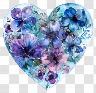 Heart Flower - Blue Floral Heart Decoration Transparent PNG
