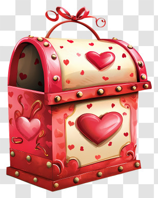 Valentine Mail Box - Cartoon Red Valentine Gift Box With Hearts Transparent PNG