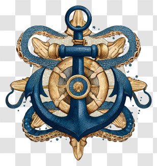 Maritime Symbol - Anchor And Octopus Nautical Design Transparent PNG