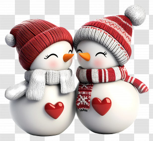 Christmas Love - Snowman Couple With Hearts Transparent PNG