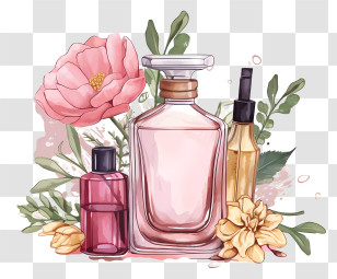 Perfume Bottle - Perfume Bottles And Floral Arrangement Transparent PNG
