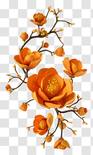 Cartoon - Orange Floral Branch Decoration Transparent PNG