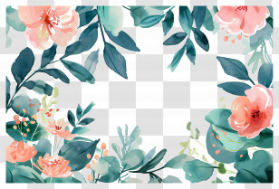 Tropical Flower Background - Elegant Floral Watercolor Design With Green Leaf Accents Transparent PNG