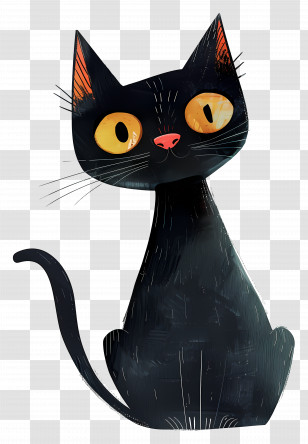 Cat - Charming Black Cat With Yellow Eyes Illustration Transparent PNG