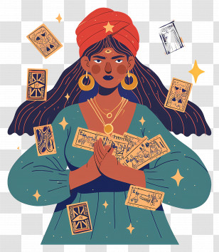 Fortune Teller Woman - Tarot Card Reader With Floating Cards Transparent PNG