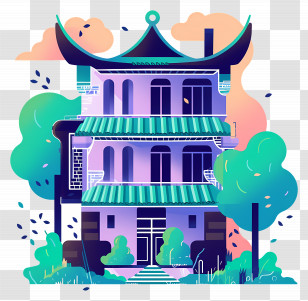 Chinese Building - Modern House With Trees Transparent PNG